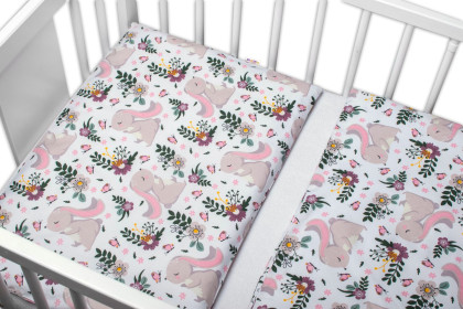 3-dielna sada Mantinel s obliečkami Králiček na lúke ružová/biela Baby Nellys