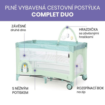 Complet duo cestovná postieľka s druhým dňom a hrazdičkou Asalvo