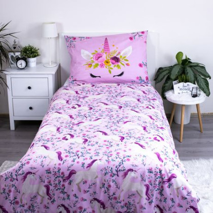 Obliečky Jednorožec / Unicorn "Flowers" 140 x 200, 70 x 90 cm Jerry Fabrics