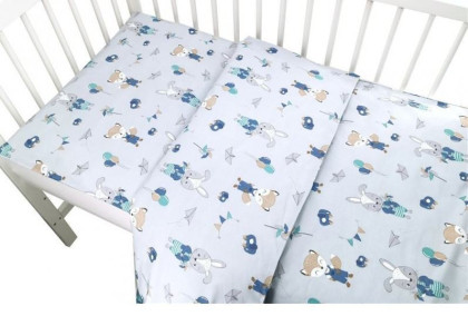 2-dielne bavlnené obliečky 135 x 100 cm ZAJAC MODRÝ