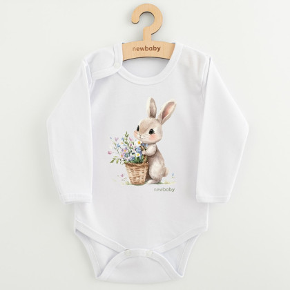 Detské body s potlačou New Baby Zajačik s kvetinkami