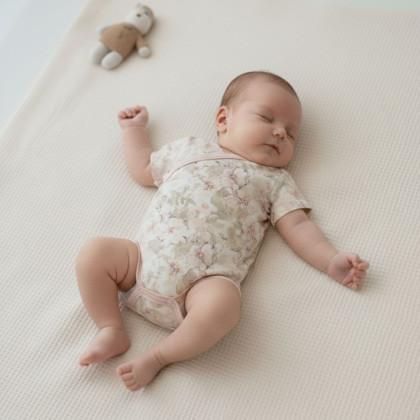 Zavinovacie dojčenské body krátky rukáv bavlna Kytky Baby Service