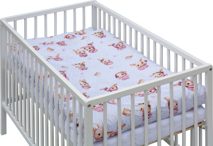 Detská postieľka s kompletnou výbavou biela 120 x 60 cm Zajačik ružový Scarlett