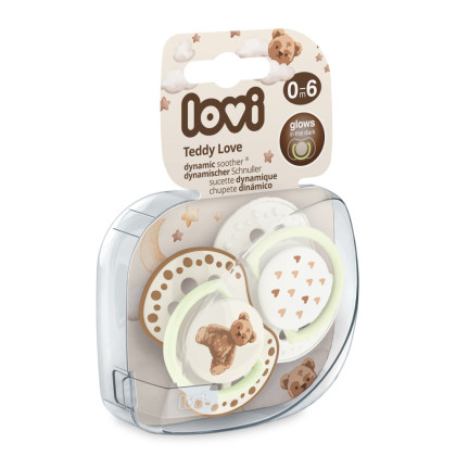 Cumlík svietiaci silikónový dynamický 2 ks Teddy Love 0 - 6 m Lovi