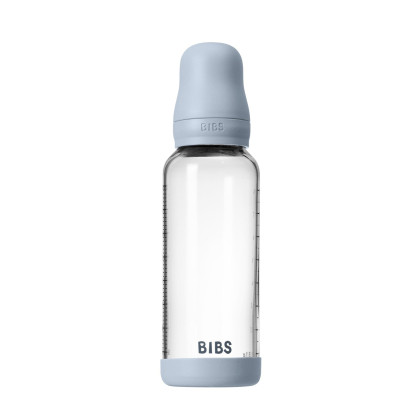 Antikoliková sklenená fľaša s kaučukovým cumlíkom 240 ml Bibs