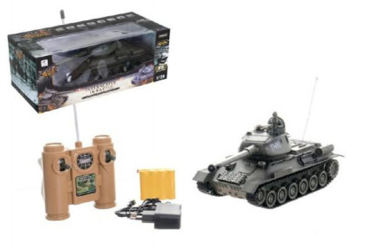 Tank RC plast 33cm T-34/85 27MHz na batérie + dobíjací pack so zvukom a svetlom v krabici