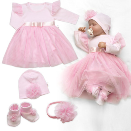 Luxusná 4D slávnostná sada oblečenia pre bábätko Girl ružová