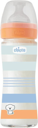 Fľaša dojčenská sklo Well-being silikón 240 ml Chicco