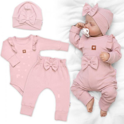 Rebrovaná rastúca súprava 3D Baby Girl Pudrovo ružová