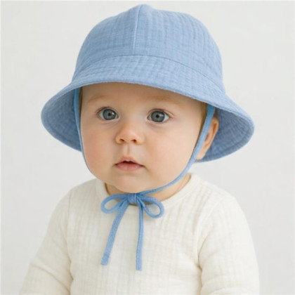 Dojčenský mušelínový klobúčik jeans New Baby