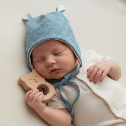 Dojčenská čiapka zaväzovacia s uškami Obdĺžnik modrá Babyservice