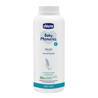 Púder detský Baby Moments s ryžovým škrobom 95% prírodných zložiek 150 g Chicco