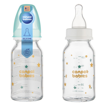 Canpol babies Fľaša sklenená s úzkym hrdlom Toys 120 ml