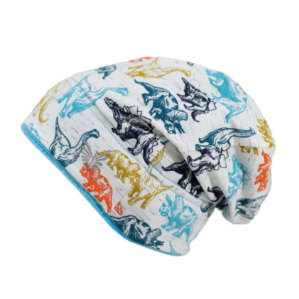 Zimná čiapka spadaná Dinouši tyrkysová Esito