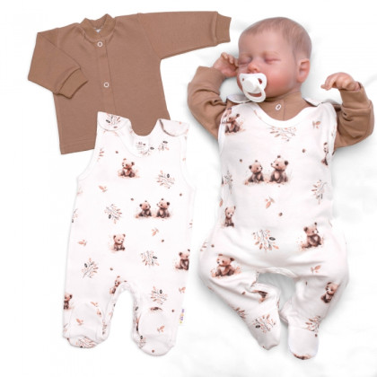 Bavlnené dojčenské dupačky s košieľkou Roztomilý medvedík, ecru Baby Nellys