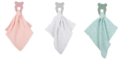 Hryzátko silikónové bez BPA s bavlnenou dečkou 28 x 28 cm