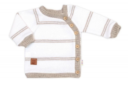 Pletená sada pre bábätko s jemným prúžkom 3dielna lux béžová - biela Baby Nellys