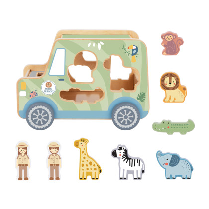 Drevená vkladačka Zvieratká Safari auto 9 ks Tooky Toy