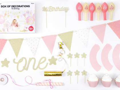 Dekoračný set na party „1. narodeniny" ružovozlaté