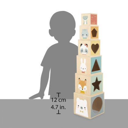 Skladacia drevená pyramída Zvieratká 6 ks Pure Janod