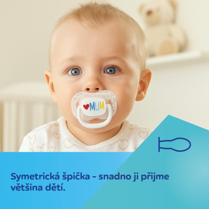 Cumlík svietiaci silikónový symetrický Love Mum & Dad 0 - 6 m, 2 ks Canpol babies