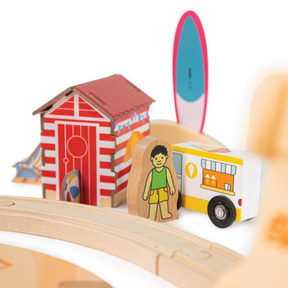 Drevená vláčikodráha Upratovanie pobrežia 70 dielov Bigjigs Rail