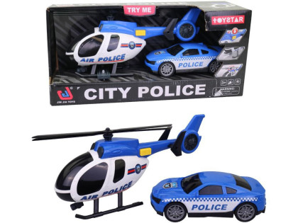 Vtrulník s policajným vozidlom