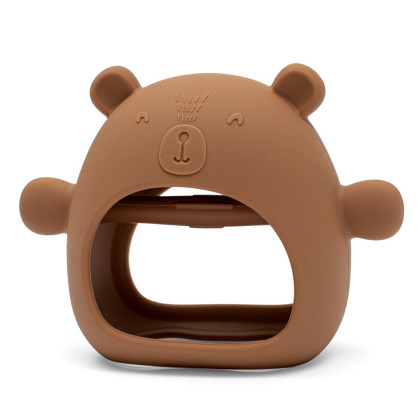 Silikónové hryzátko na ruku medvedík - karamelové New Baby
