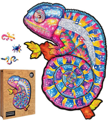 Drevené farebné puzzle - Hypnotický chameleón