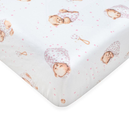 Bavlnená prestieradlo do postieľky Sweet teddy bear 120 x 60 cm pink New Baby