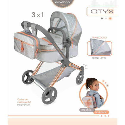 Skladací kočík pre bábiky 3 v 1 s batôžkom City X 2024 - 73 cm DeCuevas