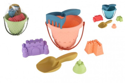 Súprava na piesok - vedro, lopatka, hrabličky, 3 formičky