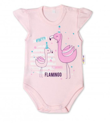 Bavlnené dojčenské body, kr. rukáv, Flamingo - sv. ružové Baby Nellys