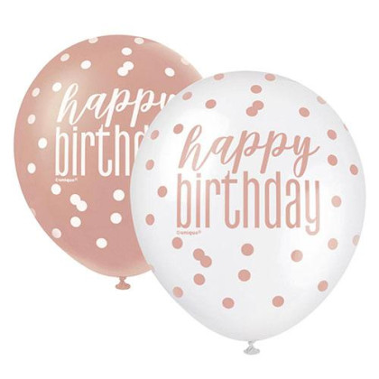 Balónik pastel 30 cm potlač "Happy birthday" rosegold 6 ks