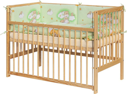 Detská postieľka s kompletnou výbavou 120 x 60 cm, mráčik zelená Scarlett