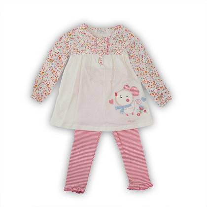 Dojčenský set, šaty a legíny, Minoti, Mouse 10, ružová, veľ. 80/86