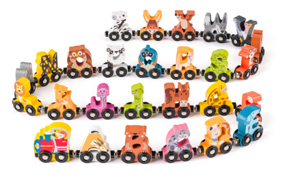 Vláčik s abecedou - Zvieratká s AJ, 27 dielov
