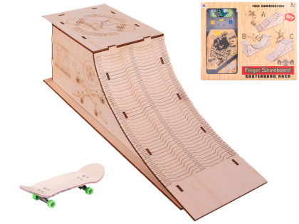 Skateboard 10 cm kov s drevenou rampou