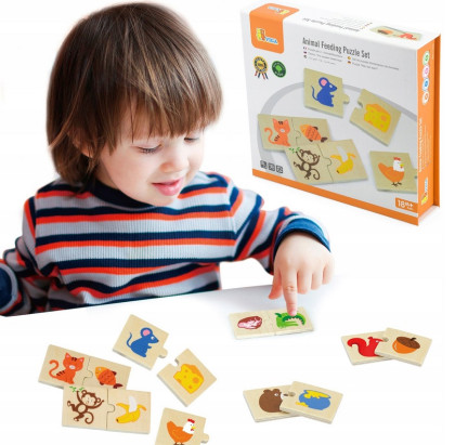 Drevené puzzle - kŕmenie zvieratiek