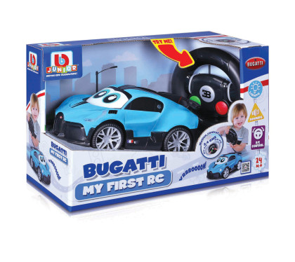 BB Junior RC - modré Bugatti Divo so svetlami a zvukmi na diaľkové ovládanie s volantom 2,4 Ghz