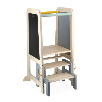 Drevená učiaca veža 3v1 so schodíkmi a tabuľou Janod