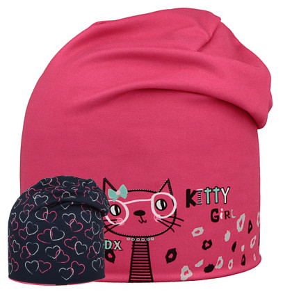 Funkčná čiapka dlhá obojstranná Kitty/Srdce ružová RDX