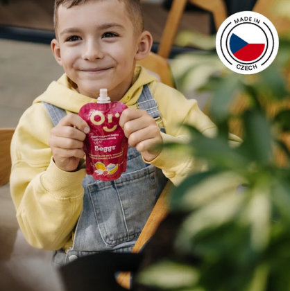 BIO Detská ryža s jogurtom, banánom, mangom a malinami (120 g) 12 ks Beggs