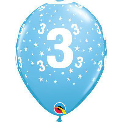 Balóniky potlač číslo 3 modrý 11"/28 cm - 6 ks