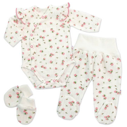 Bavlnená 3D sada zavinovacie body, polodupačky + rukavičky Amélie biela/ružová MBaby