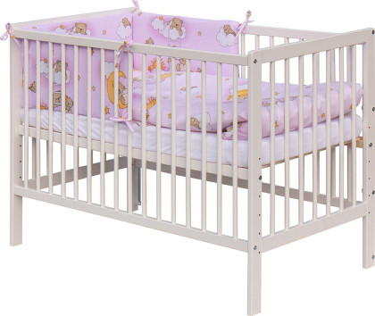 Detská postieľka s kompletnou výbavou 120 x 60 cm, mráčik ružová Scarlett