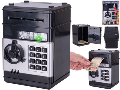 Trezor - 19,5 cm s odomykaním na kód - so svetlom, zvukom a peniazmi čierna