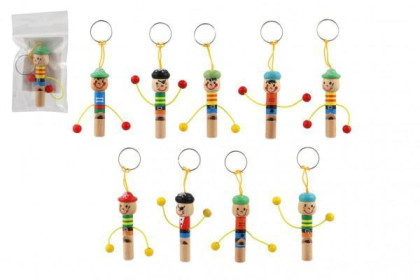 Píšťalka panáčik prívesok drevo 8 cm s pútkom