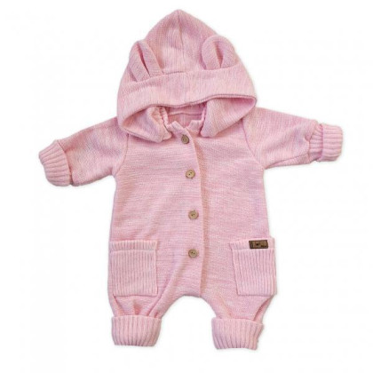 Detský pletený overálok s odopínacou kapucňou Pink Kazum