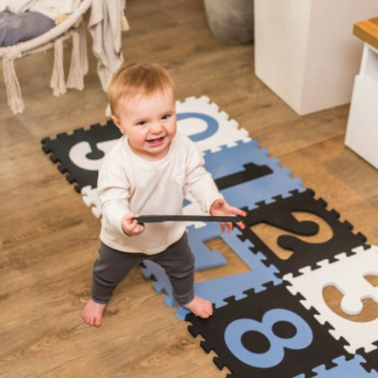 Penové puzzle, podložka Čísla, 10 ks, čierna/modrá/biela, BabyOno